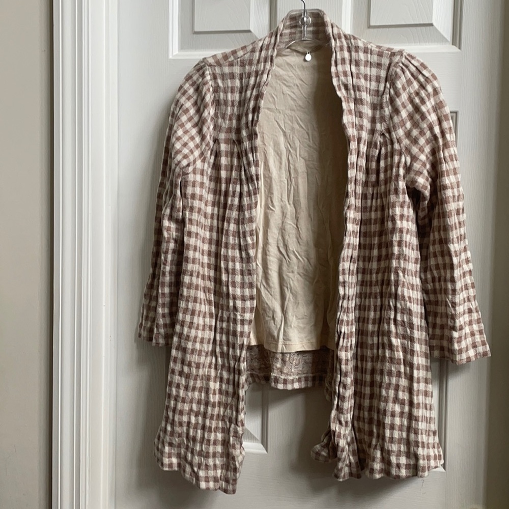Anthropologie Knitted and Knotted Gingham Open Cardigan